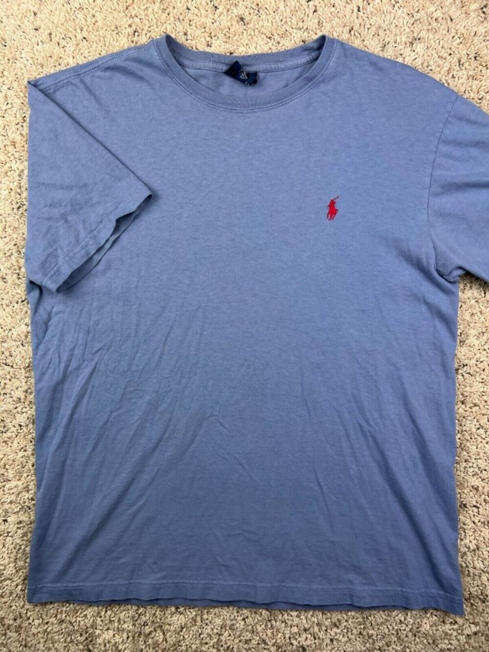 Polo Ralph Lauren Mens Small T-Shirt Blue Crewneck With Red Pony Logo Cotton
